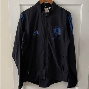 Adidas Men's Black Windbreaker with Blue Accents